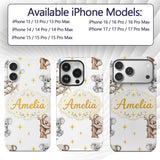 Cute Baby Koala Bears with Yellow Stars on Light Custom Name Protective Phone Case Mobile Cover Durable Everyday Smartphone Shock Resistant