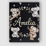 Personalised Name Cute Cartoon Koala Bears Custom  Unique Gift Idea Elegant Feature Canvas Wall Art Print Decor Picture Ready to Hang