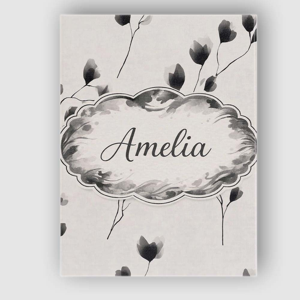 Personalised Name Minimal Floral Stems Black Cream Soft Botanical Custom  Bespoke Canvas Wall Art Print Decor Picture Ready to Hang