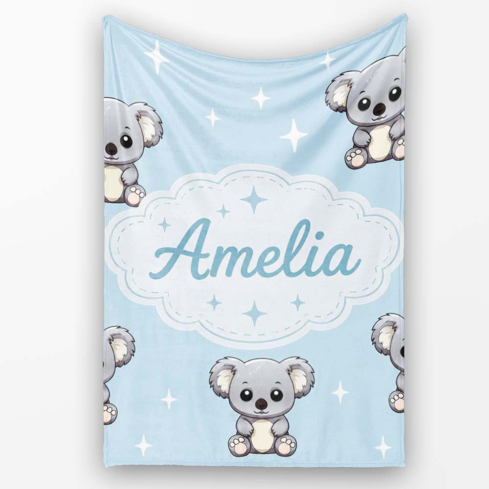 Cute Cartoon Koala Bears with Stars on Blue Background Seamless  Personalised Custom Name Super Soft Fleece Blanket Bed Sofa Throw