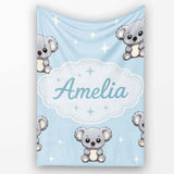 Cute Cartoon Koala Bears with Stars on Blue Background Seamless  Personalised Custom Name Super Soft Fleece Blanket Bed Sofa Throw