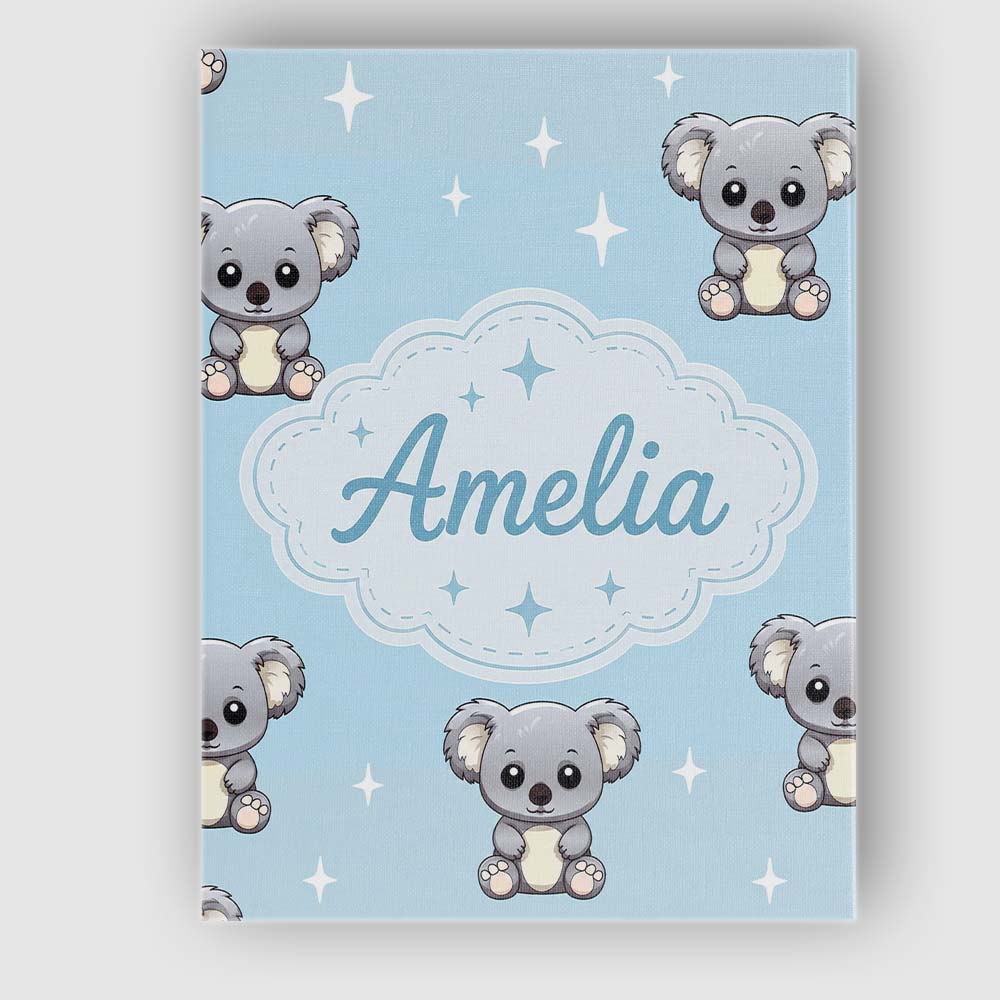 Personalised Name Cute Cartoon Koala Bears Custom  Unique Gift Idea Elegant Feature Canvas Wall Art Print Decor Picture Ready to Hang