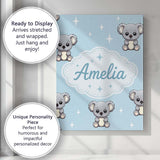 Personalised Name Cute Cartoon Koala Bears Custom  Unique Gift Idea Elegant Feature Canvas Wall Art Print Decor Picture Ready to Hang