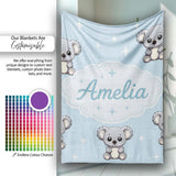Cute Cartoon Koala Bears with Stars on Blue Background Seamless  Personalised Custom Name Super Soft Fleece Blanket Bed Sofa Throw