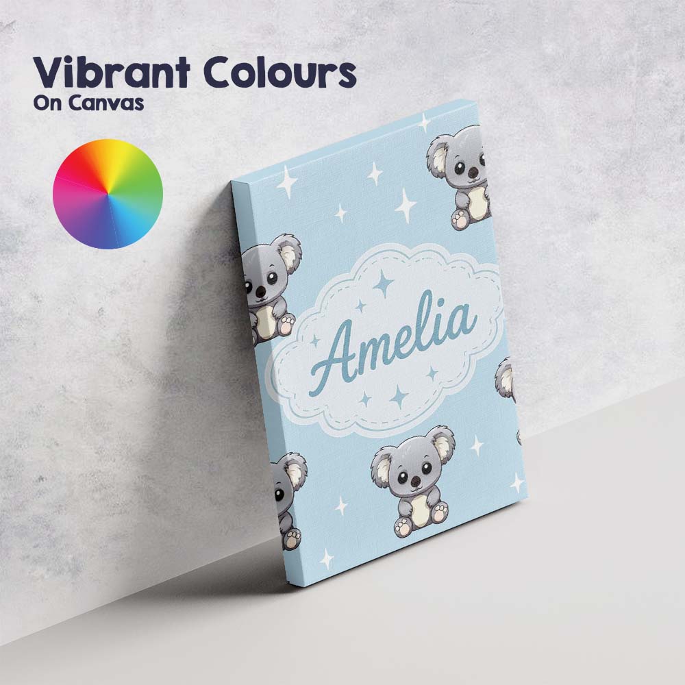 Personalised Name Cute Cartoon Koala Bears Custom  Unique Gift Idea Elegant Feature Canvas Wall Art Print Decor Picture Ready to Hang
