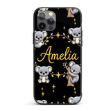 Cute Cartoon Koala Bears with Yellow Stars on Custom Name Protective Phone Case Mobile Cover Durable Everyday Smartphone Shock Resistant