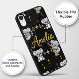 Cute Cartoon Koala Bears with Yellow Stars on Custom Name Protective Phone Case Mobile Cover Durable Everyday Smartphone Shock Resistant