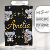 Cute Cartoon Koala Bears with Yellow Stars on Black Background  Personalised Custom Name Super Soft Fleece Blanket Bed Sofa Throw