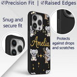 Cute Cartoon Koala Bears with Yellow Stars on Custom Name Protective Phone Case Mobile Cover Durable Everyday Smartphone Shock Resistant
