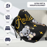 Cute Cartoon Koala Bears with Yellow Stars on Black Background  Personalised Custom Name Super Soft Fleece Blanket Bed Sofa Throw
