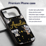 Cute Cartoon Koala Bears with Yellow Stars on Custom Name Protective Phone Case Mobile Cover Durable Everyday Smartphone Shock Resistant