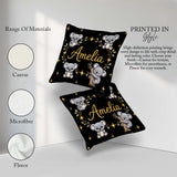 Custom Name Cute Cartoon Koala Bears with Yellow Stars on Black Square Filled Cushion Throw Pillow Sofa Bed Home Decor Zip Washable UK Made