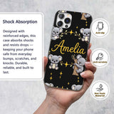 Cute Cartoon Koala Bears with Yellow Stars on Custom Name Protective Phone Case Mobile Cover Durable Everyday Smartphone Shock Resistant