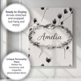 Personalised Name Minimal Floral Stems Black Cream Soft Botanical Custom  Bespoke Canvas Wall Art Print Decor Picture Ready to Hang