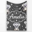 Cute Cartoon Koala Bears with White Stars on Dark Grey Background  Personalised Custom Name Super Soft Fleece Blanket Bed Sofa Throw