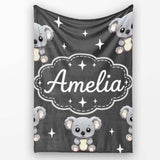 Cute Cartoon Koala Bears with White Stars on Dark Grey Background  Personalised Custom Name Super Soft Fleece Blanket Bed Sofa Throw