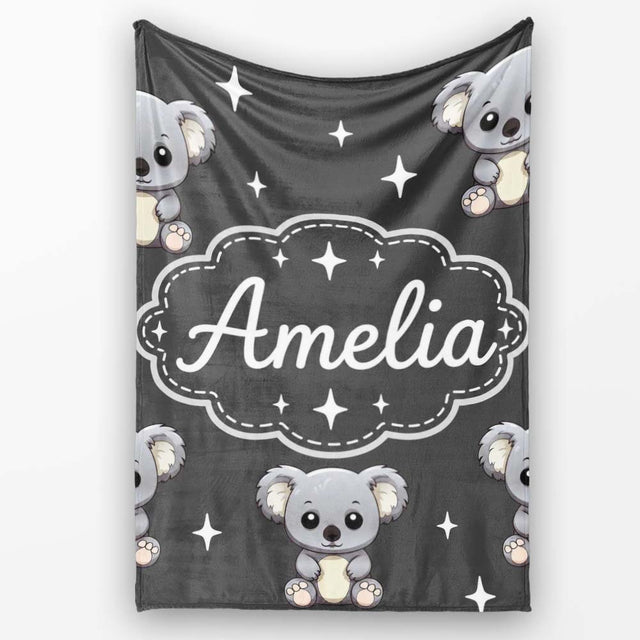 Cute Cartoon Koala Bears with White Stars on Dark Grey Background  Personalised Custom Name Super Soft Fleece Blanket Bed Sofa Throw