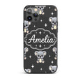 Cute Cartoon Koala Bears with White Stars on Dark Custom Name Protective Phone Case Mobile Cover Durable Everyday Smartphone Shock Resistant