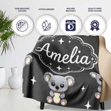 Cute Cartoon Koala Bears with White Stars on Dark Grey Background  Personalised Custom Name Super Soft Fleece Blanket Bed Sofa Throw