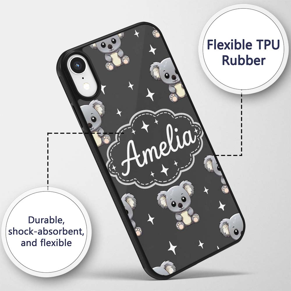 Cute Cartoon Koala Bears with White Stars on Dark Custom Name Protective Phone Case Mobile Cover Durable Everyday Smartphone Shock Resistant
