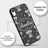 Cute Cartoon Koala Bears with White Stars on Dark Custom Name Protective Phone Case Mobile Cover Durable Everyday Smartphone Shock Resistant