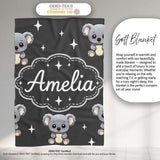 Cute Cartoon Koala Bears with White Stars on Dark Grey Background  Personalised Custom Name Super Soft Fleece Blanket Bed Sofa Throw