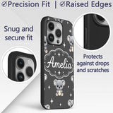 Cute Cartoon Koala Bears with White Stars on Dark Custom Name Protective Phone Case Mobile Cover Durable Everyday Smartphone Shock Resistant