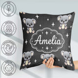Custom Name Koala Bears with White Stars on Dark Grey Background Square Filled Cushion Throw Pillow Sofa Bed Home Decor Zip Washable UK Made