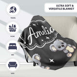 Cute Cartoon Koala Bears with White Stars on Dark Grey Background  Personalised Custom Name Super Soft Fleece Blanket Bed Sofa Throw