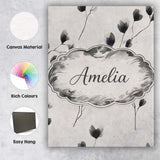 Personalised Name Minimal Floral Stems Black Cream Soft Botanical Custom  Bespoke Canvas Wall Art Print Decor Picture Ready to Hang