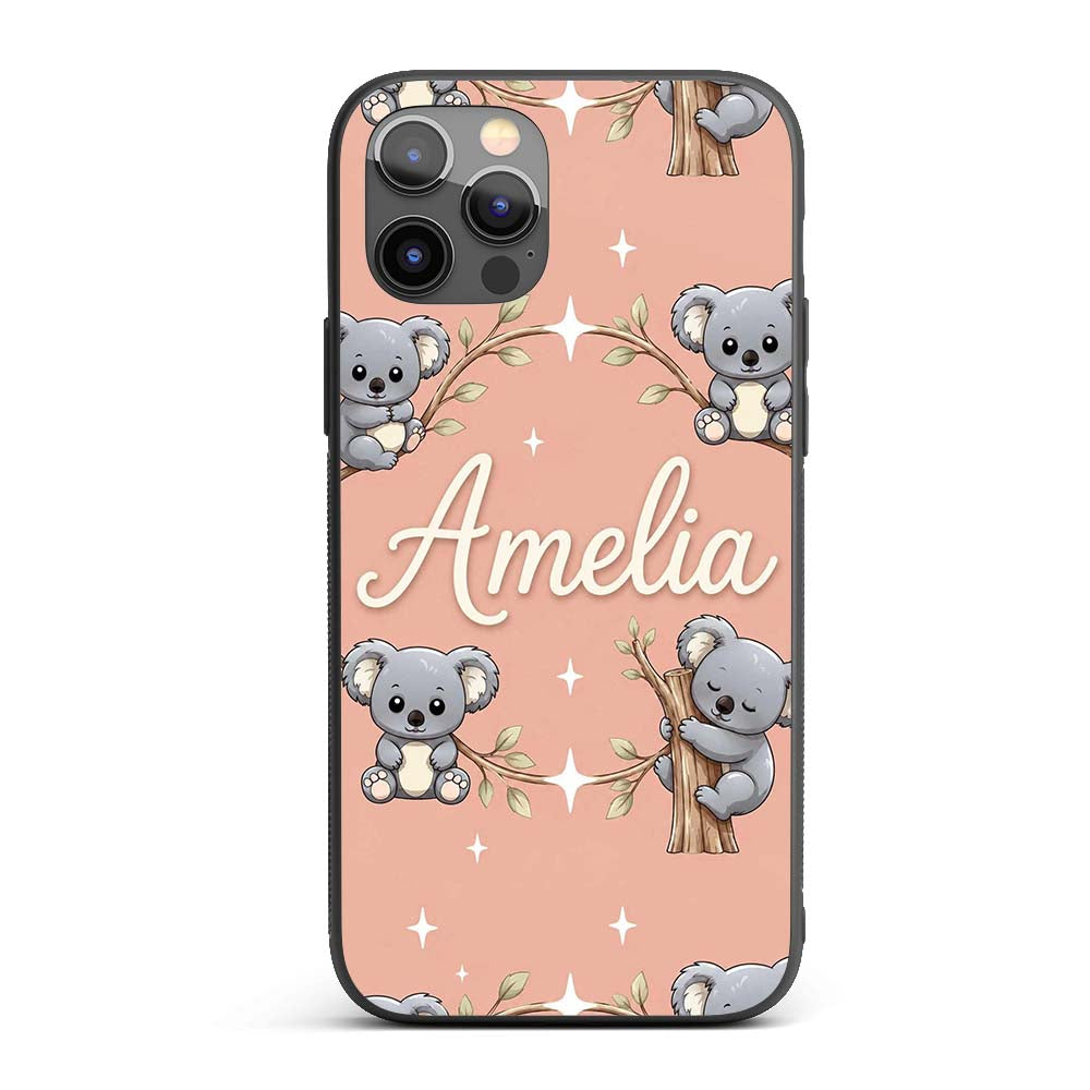 Cute Cartoon Koala Bears with White Stars on Custom Name Protective Phone Case Mobile Cover Durable Everyday Smartphone Shock Resistant