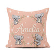 Custom Name Cute Cartoon Koala Bears with White Stars on Peach Square Filled Cushion Throw Pillow Sofa Bed Home Decor Zip Washable UK Made