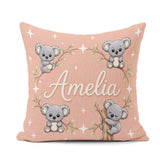 Custom Name Cute Cartoon Koala Bears with White Stars on Peach Square Filled Cushion Throw Pillow Sofa Bed Home Decor Zip Washable UK Made