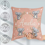 Custom Name Cute Cartoon Koala Bears with White Stars on Peach Square Filled Cushion Throw Pillow Sofa Bed Home Decor Zip Washable UK Made
