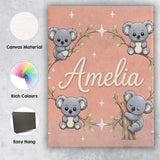 Personalised Name Cute Cartoon Koala Bears Custom  Unique Gift Idea Elegant Feature Canvas Wall Art Print Decor Picture Ready to Hang