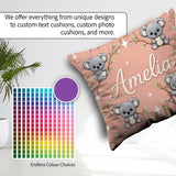Custom Name Cute Cartoon Koala Bears with White Stars on Peach Square Filled Cushion Throw Pillow Sofa Bed Home Decor Zip Washable UK Made