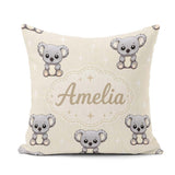 Custom Name Cartoon Koala Bears with White Stars on Light Beige Square Filled Cushion Throw Pillow Sofa Bed Home Decor Zip Washable UK Made