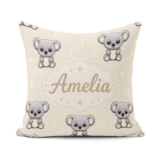 Custom Name Cartoon Koala Bears with White Stars on Light Beige Square Filled Cushion Throw Pillow Sofa Bed Home Decor Zip Washable UK Made