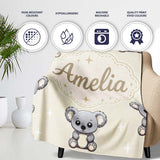 Cute Cartoon Koala Bears with White Stars on Light Beige Background  Personalised Custom Name Super Soft Fleece Blanket Bed Sofa Throw