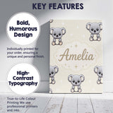 Personalised Name Cute Cartoon Koala Bears Custom  Unique Gift Idea Elegant Feature Canvas Wall Art Print Decor Picture Ready to Hang