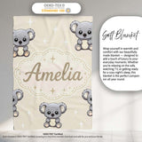 Cute Cartoon Koala Bears with White Stars on Light Beige Background  Personalised Custom Name Super Soft Fleece Blanket Bed Sofa Throw