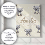 Personalised Name Cute Cartoon Koala Bears Custom  Unique Gift Idea Elegant Feature Canvas Wall Art Print Decor Picture Ready to Hang