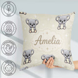 Custom Name Cartoon Koala Bears with White Stars on Light Beige Square Filled Cushion Throw Pillow Sofa Bed Home Decor Zip Washable UK Made