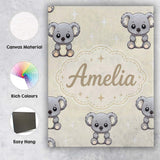 Personalised Name Cute Cartoon Koala Bears Custom  Unique Gift Idea Elegant Feature Canvas Wall Art Print Decor Picture Ready to Hang