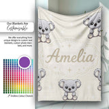 Cute Cartoon Koala Bears with White Stars on Light Beige Background  Personalised Custom Name Super Soft Fleece Blanket Bed Sofa Throw