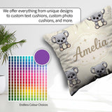 Custom Name Cartoon Koala Bears with White Stars on Light Beige Square Filled Cushion Throw Pillow Sofa Bed Home Decor Zip Washable UK Made