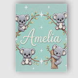 Personalised Name Cute Cartoon Koala Bears Custom  Unique Gift Idea Elegant Feature Canvas Wall Art Print Decor Picture Ready to Hang