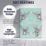 Personalised Name Cute Cartoon Koala Bears Custom  Unique Gift Idea Elegant Feature Canvas Wall Art Print Decor Picture Ready to Hang