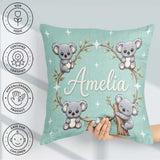Custom Name Cartoon Koala Bears with White Stars on Mint Green Square Filled Cushion Throw Pillow Sofa Bed Home Decor Zip Washable UK Made