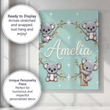Personalised Name Cute Cartoon Koala Bears Custom  Unique Gift Idea Elegant Feature Canvas Wall Art Print Decor Picture Ready to Hang